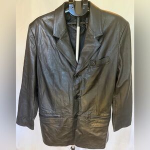 Vintage 90s Leather Blazer 40R Black Jones New York City Oversized Minimalist